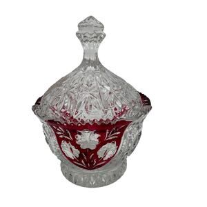 Vintage Lidded Bowl Oxford Rose Ruby by Anna Hutte 24% PbO Lead Crystal